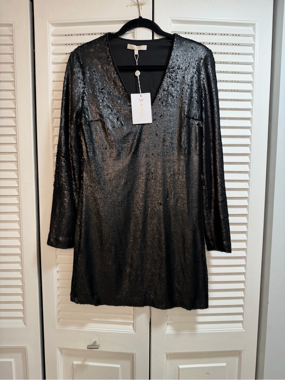 Wayf Black Sequin V-Neck Dress